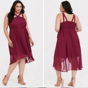 Torrid Midi Chiffon Halter Neck Dress Magenta Size 1x